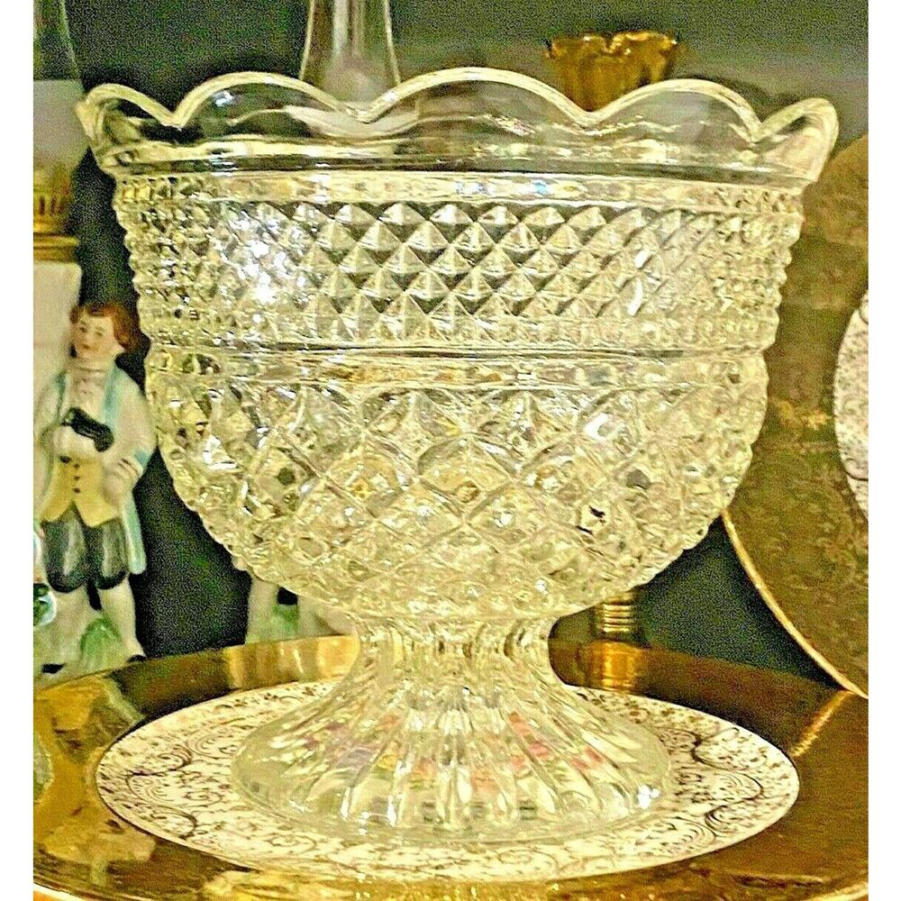Vintage Anchor Hocking Crystal Wexford Glass Centerpiece Footed Bowl
